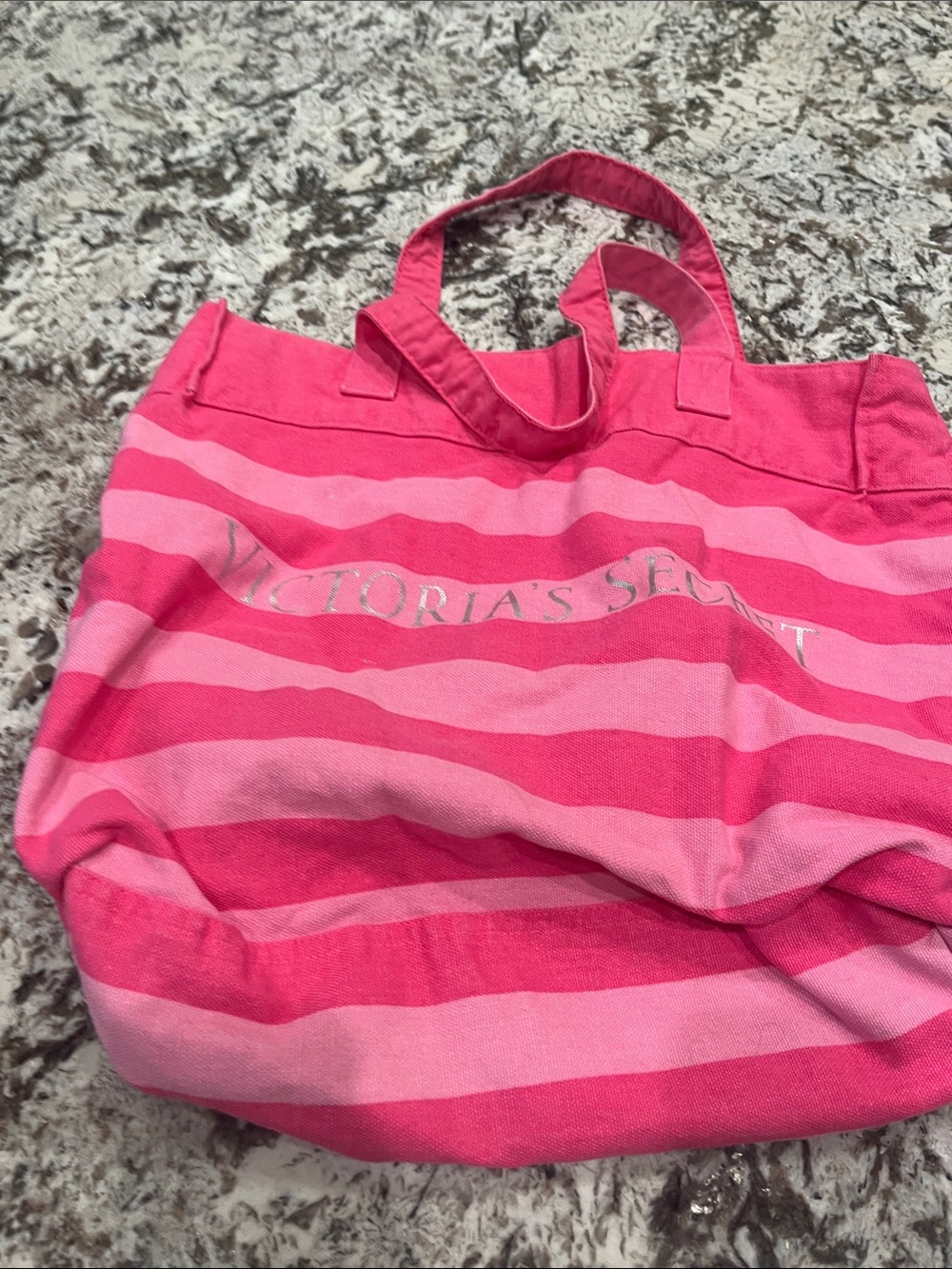 Victoria's Secret Pink Striped Canvas Tote Bag